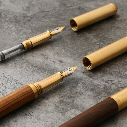 Luxury Retro Wood Bronze Fountain Pen Wooden Office Writing Calligraphy Pen for Business, Art, and Stationery Gift