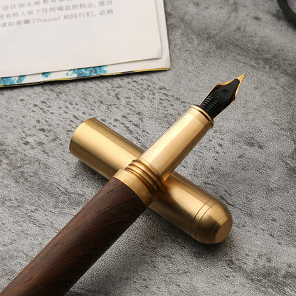 Luxury Retro Wood Bronze Fountain Pen Wooden Office Writing Calligraphy Pen for Business, Art, and Stationery Gift