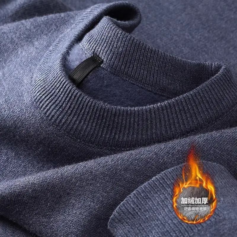 Mens Plush Knitted Turtleneck Sweater with Velvet Lining