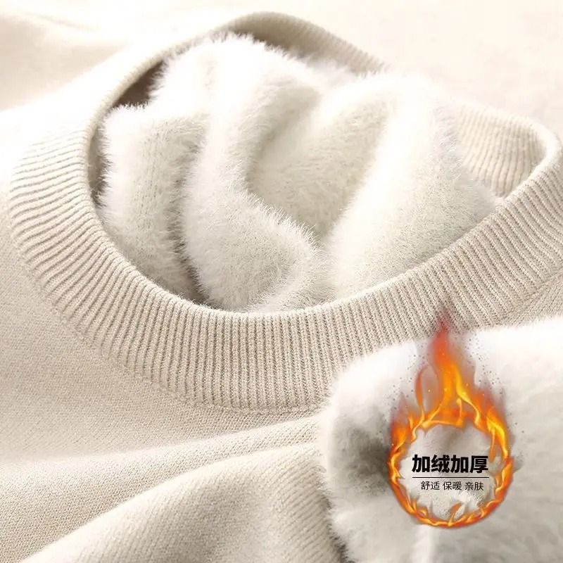 Mens Plush Knitted Turtleneck Sweater with Velvet Lining