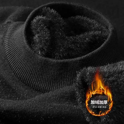 Mens Plush Knitted Turtleneck Sweater with Velvet Lining