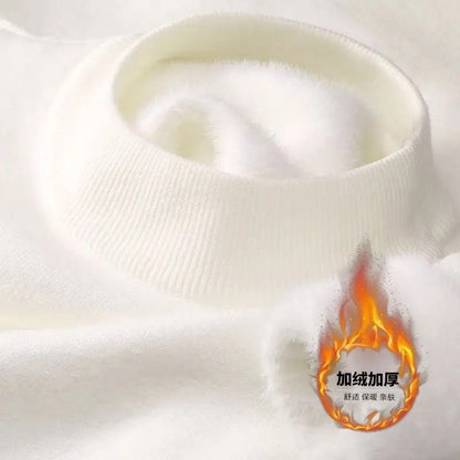 Mens Plush Knitted Turtleneck Sweater with Velvet Lining