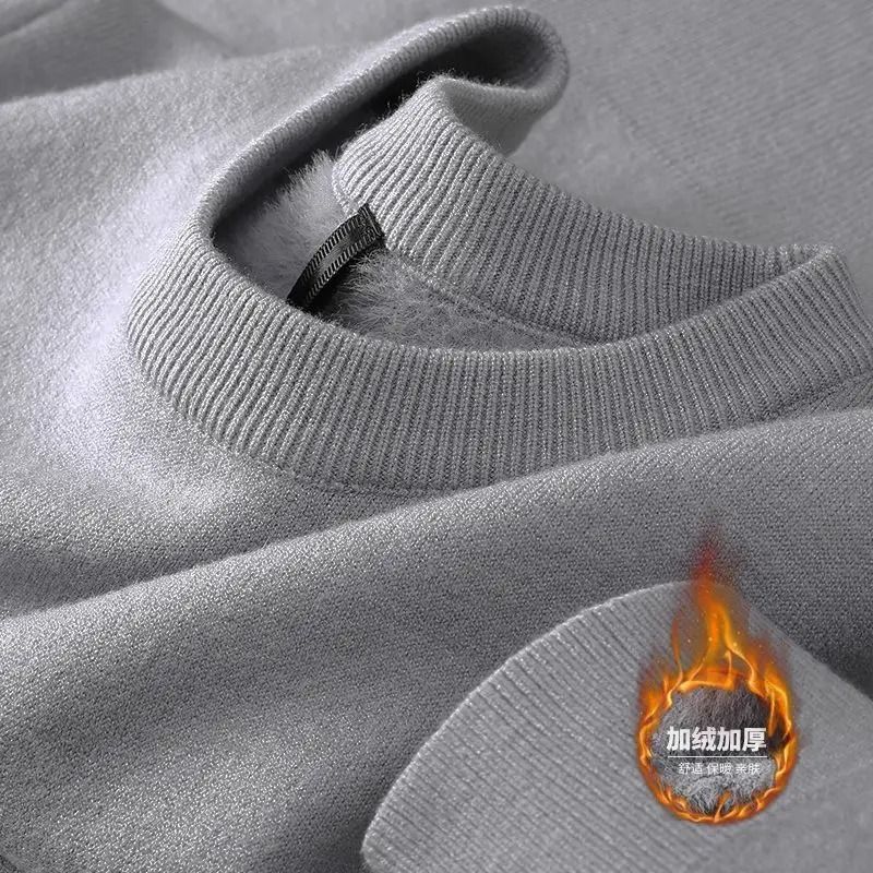 Mens Plush Knitted Turtleneck Sweater with Velvet Lining