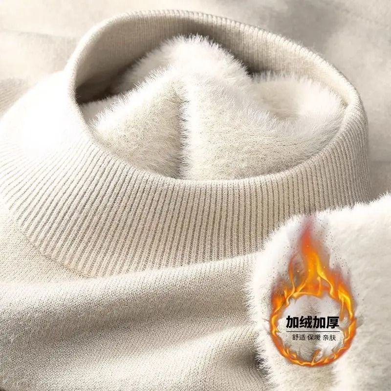 Mens Plush Knitted Turtleneck Sweater with Velvet Lining