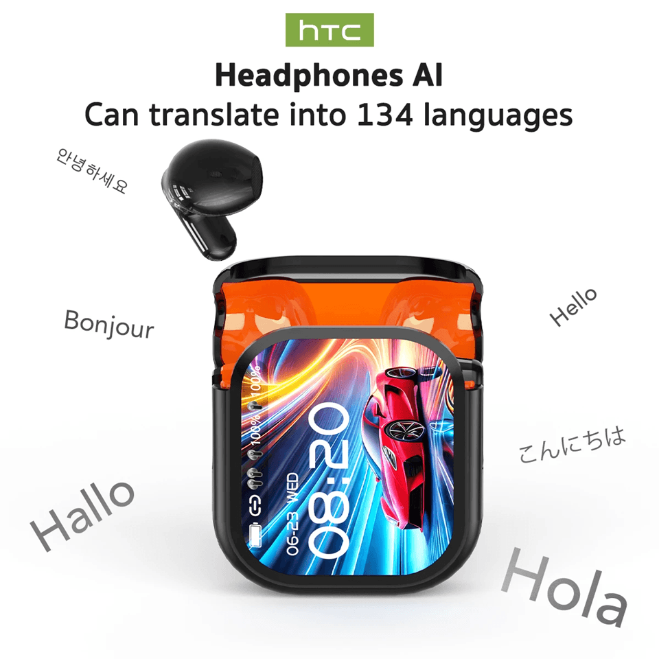 HTC NE20 Bluetooth 6.0 Wireless Earbuds with AI Translator and LCD Touch Screen