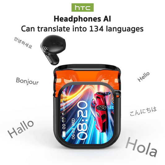 HTC NE20 Bluetooth 6.0 Wireless Earbuds with AI Translator and LCD Touch Screen