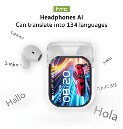 HTC NE20 Bluetooth 6.0 Wireless Earbuds with AI Translator and LCD Touch Screen