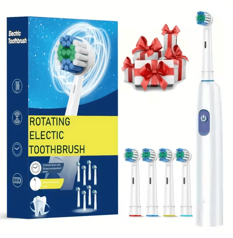 Rechargeable Rotary Electric Toothbrush for Adults with 8 Soft Brush Heads