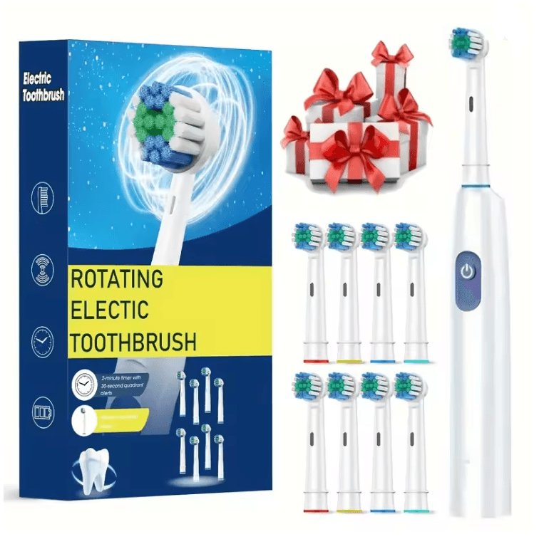 Rechargeable Rotary Electric Toothbrush for Adults with 8 Soft Brush Heads
