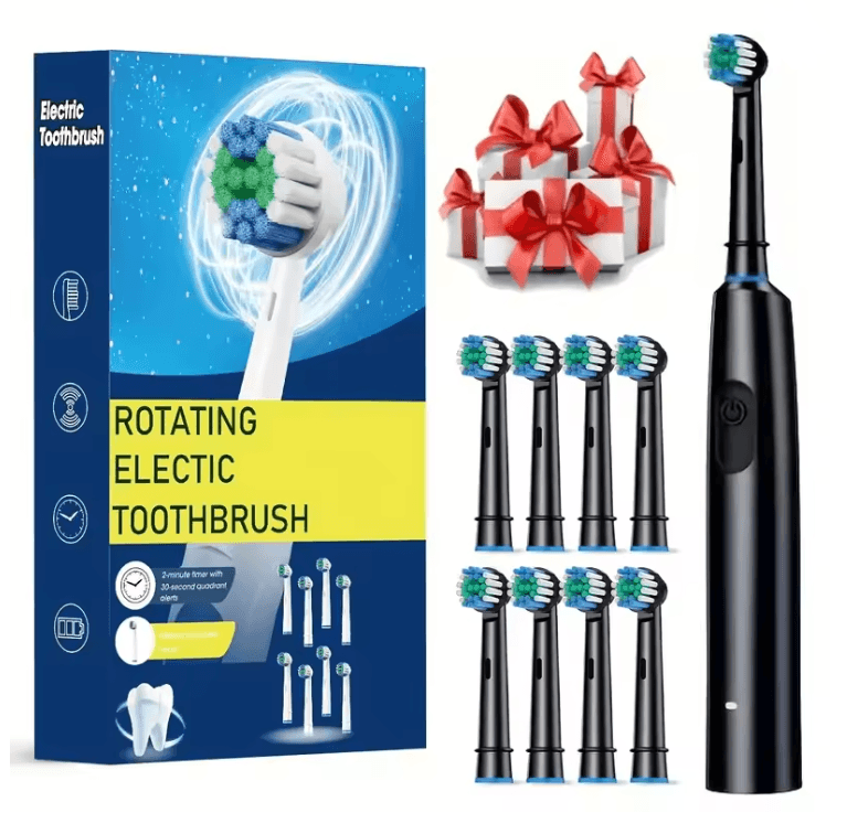 Rechargeable Rotary Electric Toothbrush for Adults with 8 Soft Brush Heads