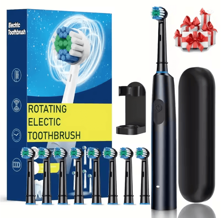 Rechargeable Rotary Electric Toothbrush for Adults with 8 Soft Brush Heads