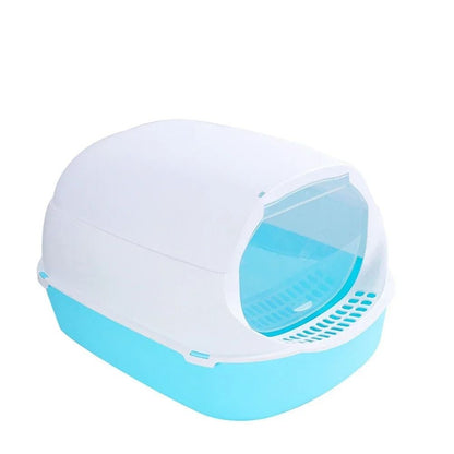 Semi Enclosed Cat Litter Box Splashproof Kitty Toilet with Cleaning Basin