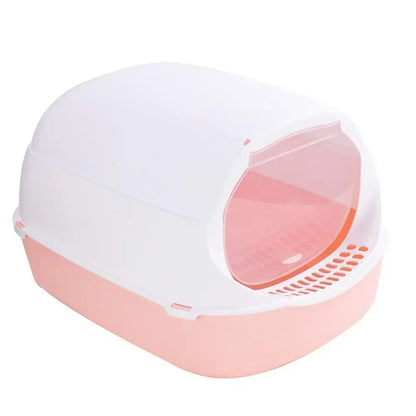 Semi Enclosed Cat Litter Box Splashproof Kitty Toilet with Cleaning Basin