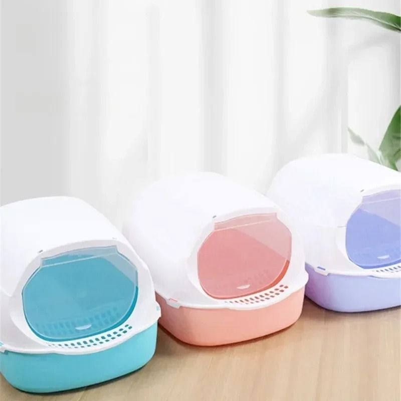 Semi Enclosed Cat Litter Box Splashproof Kitty Toilet with Cleaning Basin