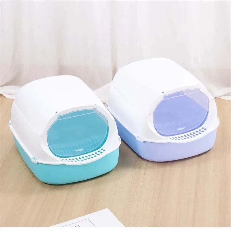 Semi Enclosed Cat Litter Box Splashproof Kitty Toilet with Cleaning Basin
