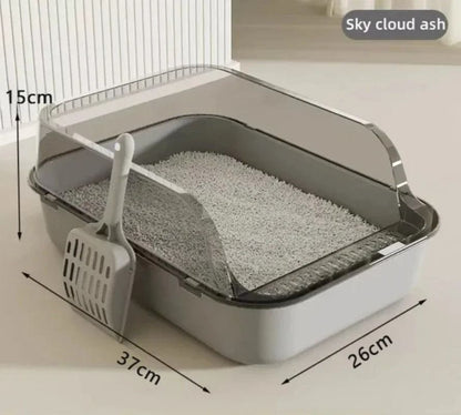 Semi Enclosed Cat Litter Box Splashproof Kitty Toilet with Cleaning Basin