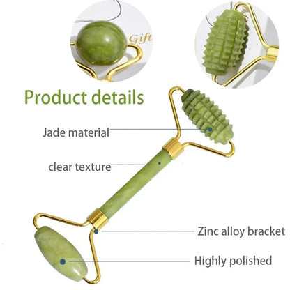 Natural Jade Roller and Gua Sha Face Massage Set for Skin Care and Relaxation
