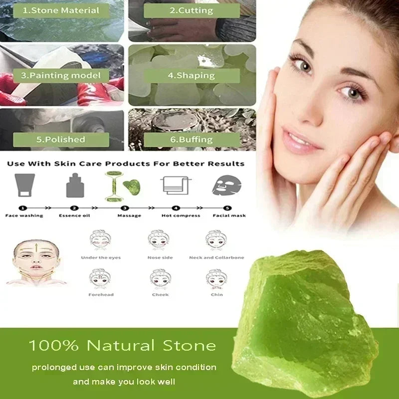 Natural Jade Roller and Gua Sha Face Massage Set for Skin Care and Relaxation