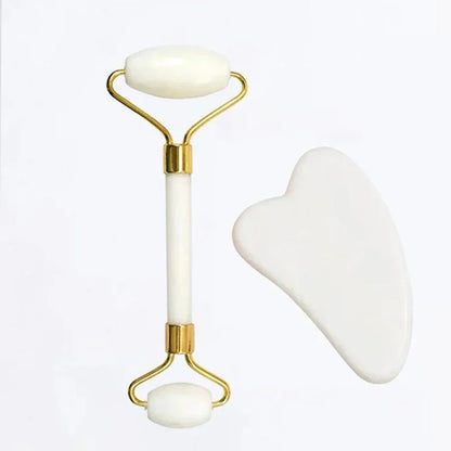 Natural Jade Roller and Gua Sha Face Massage Set for Skin Care and Relaxation
