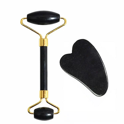 Natural Jade Roller and Gua Sha Face Massage Set for Skin Care and Relaxation