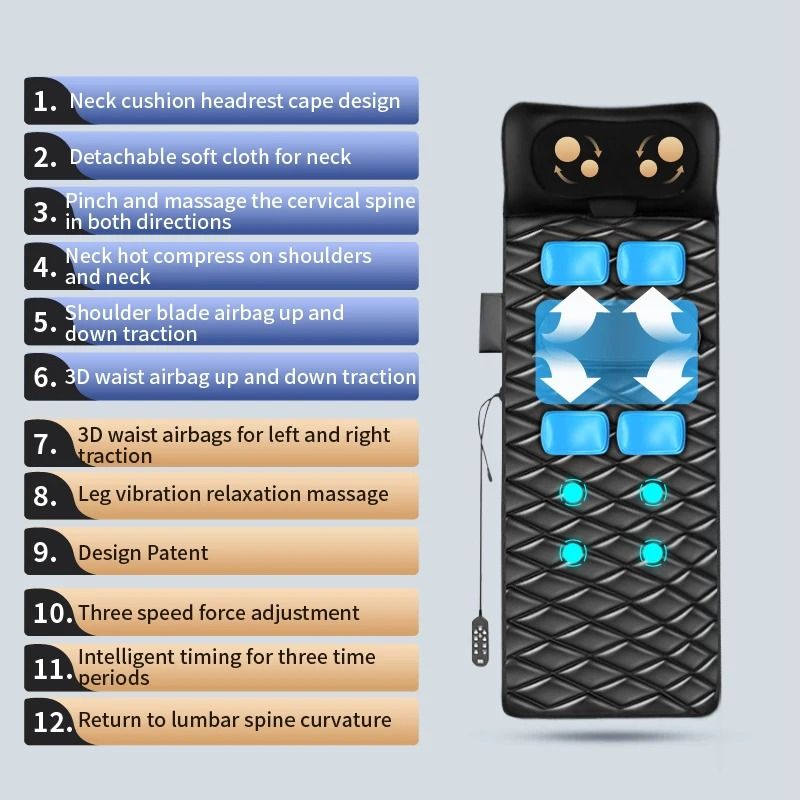 Full Body Heated Vibration Massage Mat with Airbag Traction and Remote Control