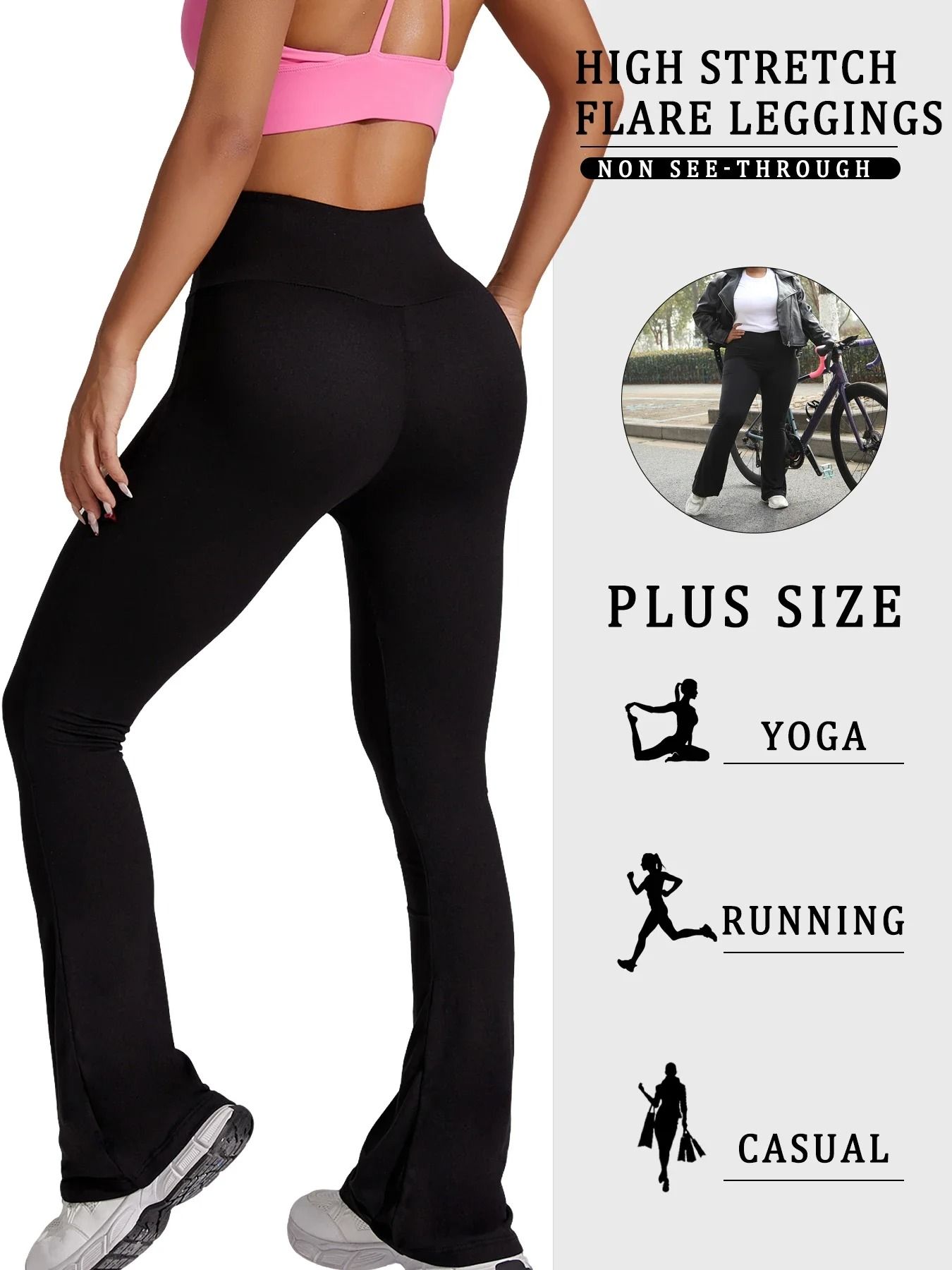 Plus Size Super Soft High Waisted Flare Leggings Tummy Control Bell Bottoms