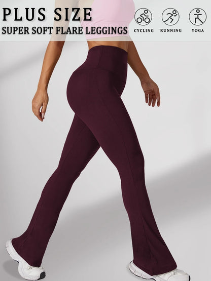Plus Size Super Soft High Waisted Flare Leggings Tummy Control Bell Bottoms