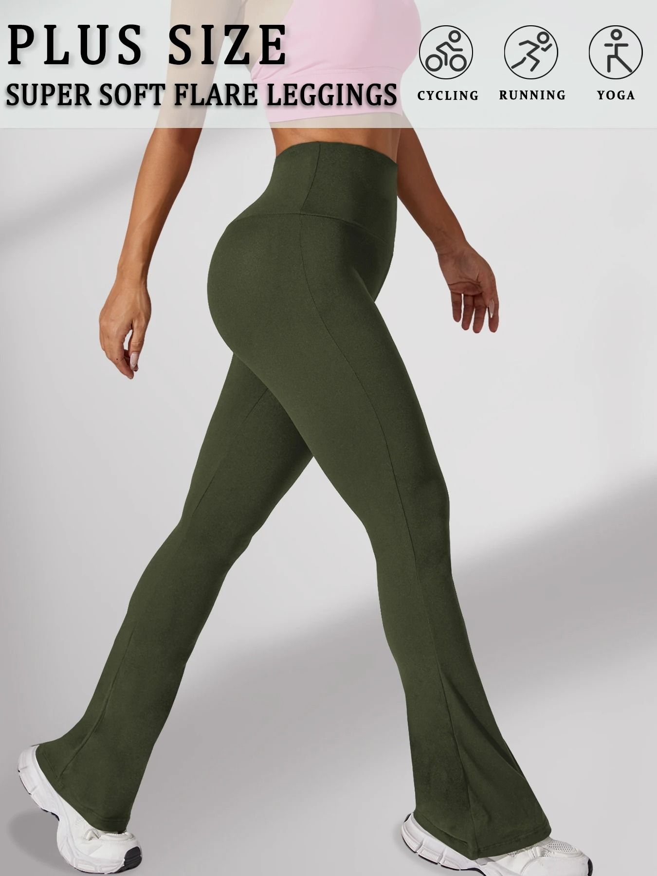 Plus Size Super Soft High Waisted Flare Leggings Tummy Control Bell Bottoms