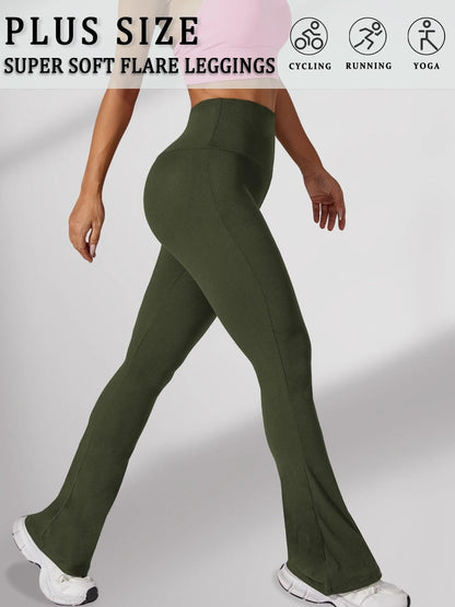 Plus Size Super Soft High Waisted Flare Leggings Tummy Control Bell Bottoms