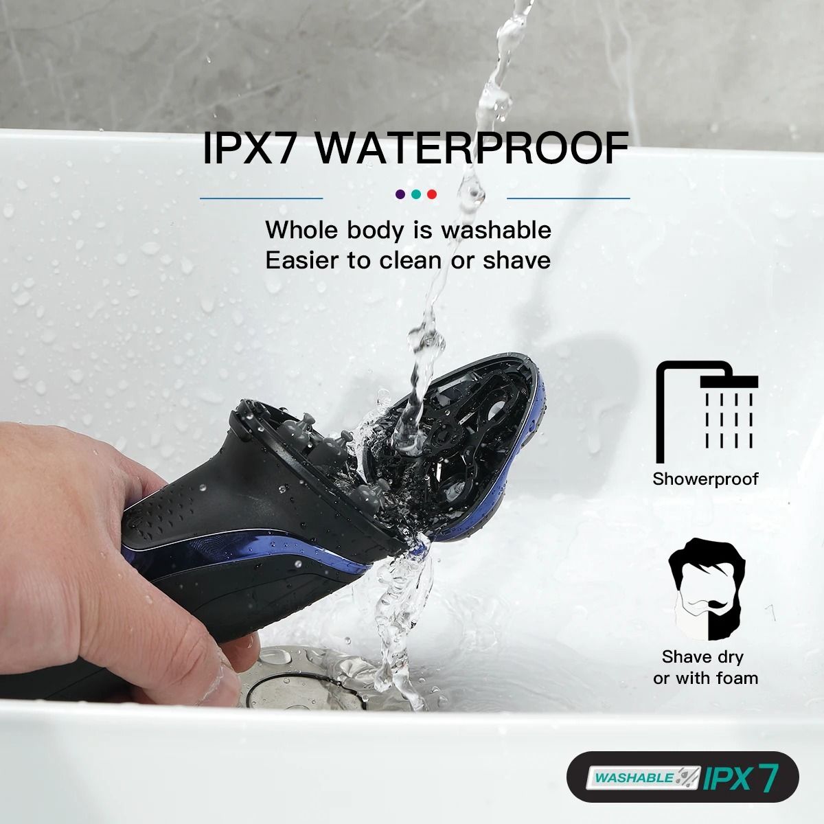 Waterproof Rotary Electric Shaver with Pop Up Trimmer Rechargeable V 306