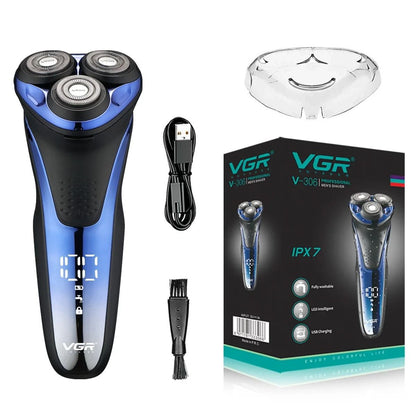 Waterproof Rotary Electric Shaver with Pop Up Trimmer Rechargeable V 306