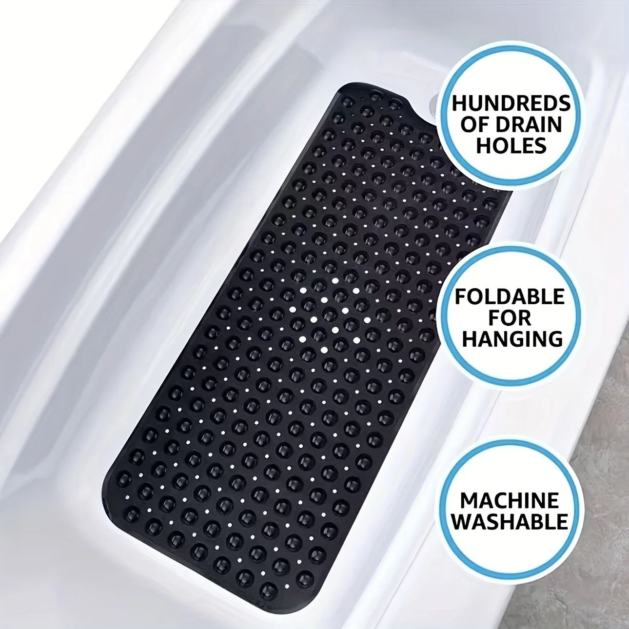 Non Slip Shower Mat with Drain Holes and Suction Cups