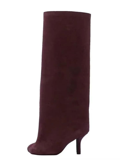 Autumn Winter Women's Knee High Boots – 6cm Slim High Heels, Round Toe Fashion Long Boots, Knight-Inspired Style