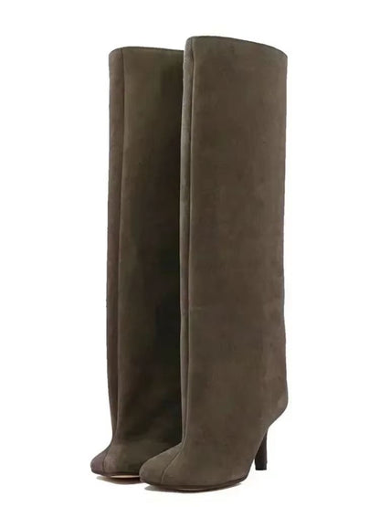 Autumn Winter Women's Knee High Boots – 6cm Slim High Heels, Round Toe Fashion Long Boots, Knight-Inspired Style