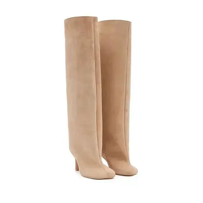 Autumn Winter Women's Knee High Boots – 6cm Slim High Heels, Round Toe Fashion Long Boots, Knight-Inspired Style