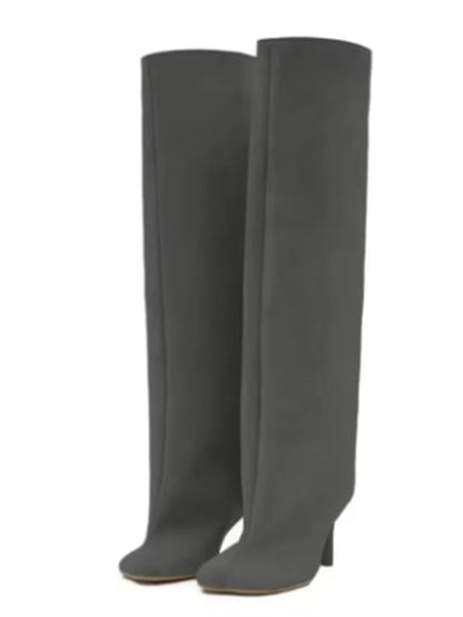 Autumn Winter Women's Knee High Boots – 6cm Slim High Heels, Round Toe Fashion Long Boots, Knight-Inspired Style