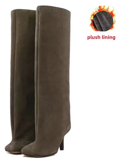 Autumn Winter Women's Knee High Boots – 6cm Slim High Heels, Round Toe Fashion Long Boots, Knight-Inspired Style