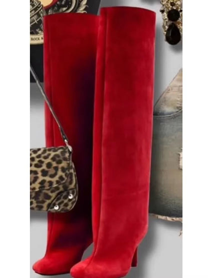 Autumn Winter Women's Knee High Boots – 6cm Slim High Heels, Round Toe Fashion Long Boots, Knight-Inspired Style