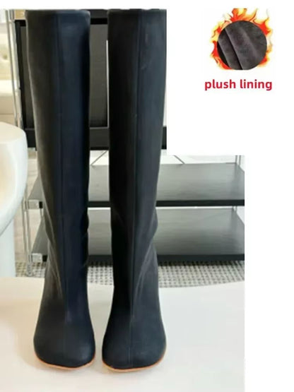 Autumn Winter Women's Knee High Boots – 6cm Slim High Heels, Round Toe Fashion Long Boots, Knight-Inspired Style