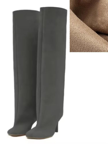 Autumn Winter Women's Knee High Boots – 6cm Slim High Heels, Round Toe Fashion Long Boots, Knight-Inspired Style
