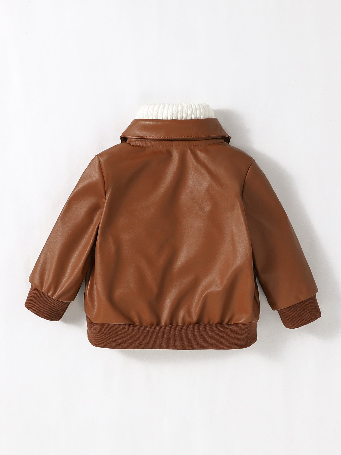 2024 New Baby Boys PU Leather Jacket, 1-3Y Fall Winter Leather Coat with Turn-Down Collar, Zipper, Fashion Outwear