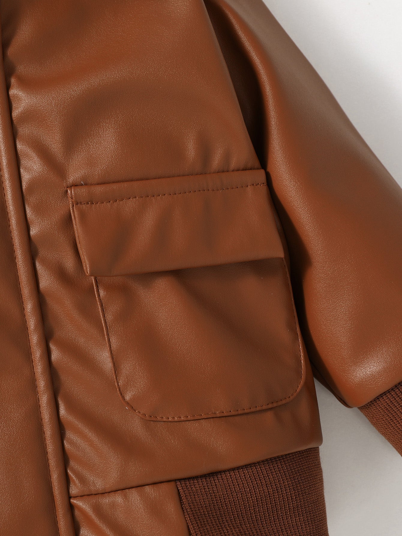 2024 New Baby Boys PU Leather Jacket, 1-3Y Fall Winter Leather Coat with Turn-Down Collar, Zipper, Fashion Outwear