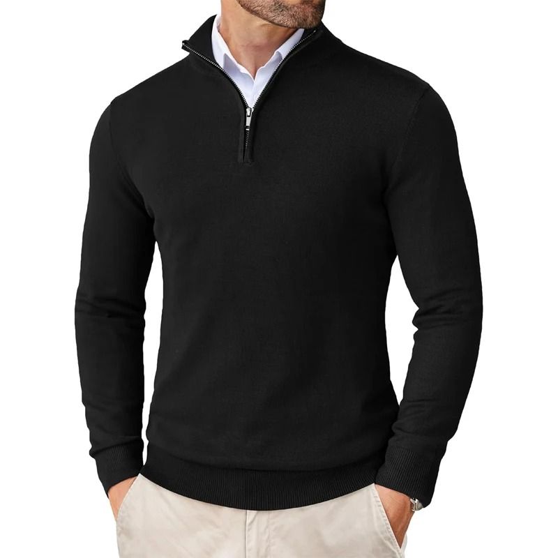 Mens Quarter Zip Mock Neck Slim Fit Lightweight Pullover Sweater