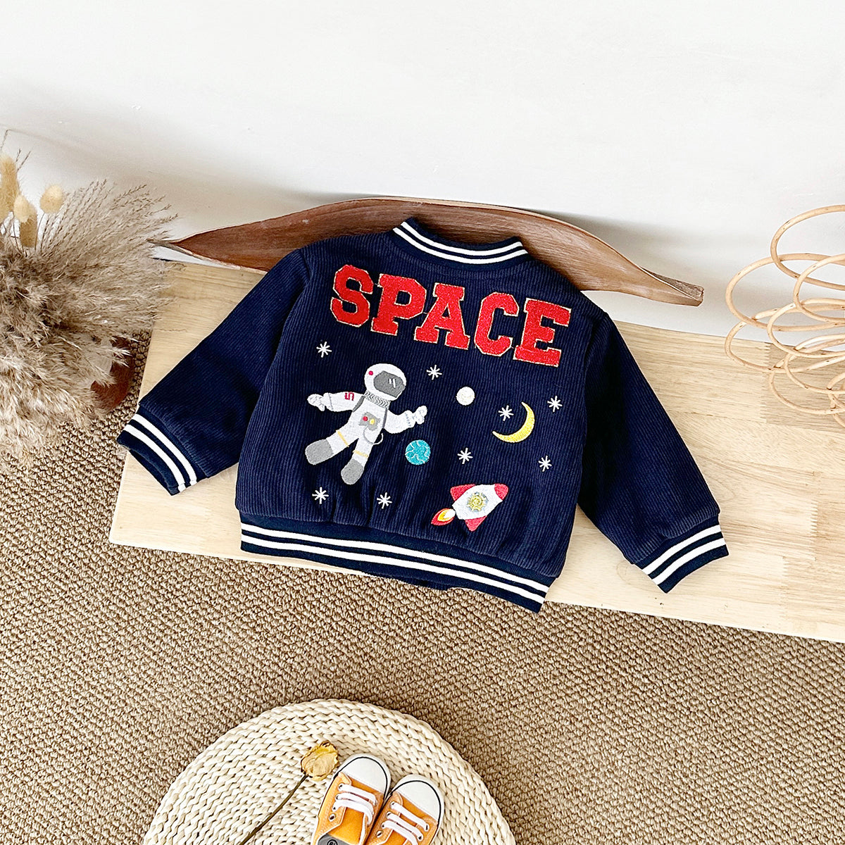 Baby Winter Clothes, Infant Boys Astronaut Jacket with Cartoon Print, Cotton Thick Warm Coat for Kids Outerwear