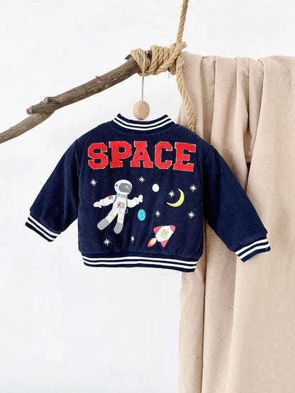 Baby Winter Clothes, Infant Boys Astronaut Jacket with Cartoon Print, Cotton Thick Warm Coat for Kids Outerwear