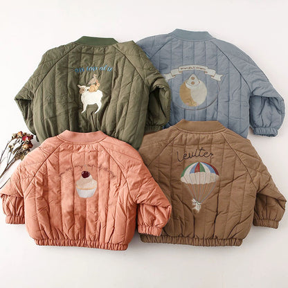 Adorable Toddler Baby Boy Girl Jackets for Spring, Autumn, Long Sleeve Embroidery Fleece Cotton Kids Coats Outerwear
