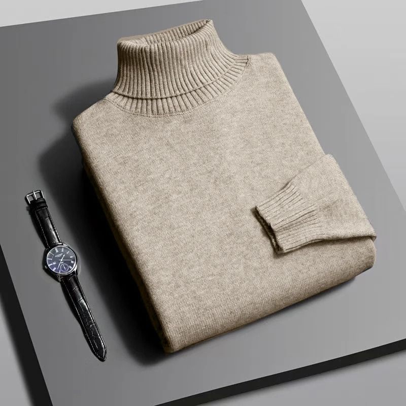 Mens Knitted Turtleneck Sweater Slim Fit Long Sleeve Pullover