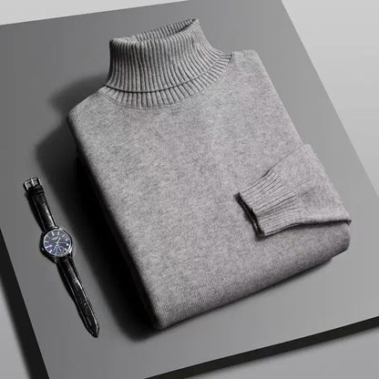 Mens Knitted Turtleneck Sweater Slim Fit Long Sleeve Pullover