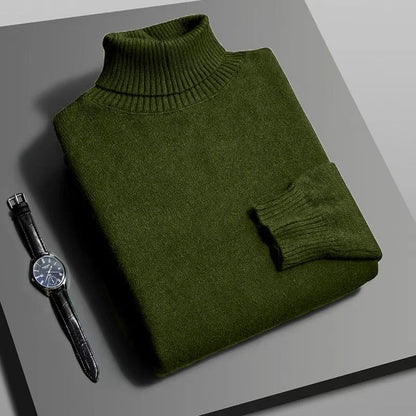 Mens Knitted Turtleneck Sweater Slim Fit Long Sleeve Pullover