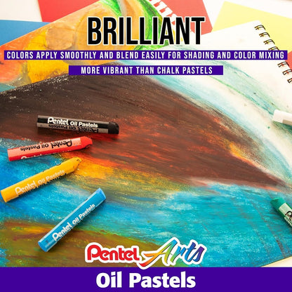 Pentel Arts Oil Pastel Set PHN, Assorted Brilliant Colors, Smoothly Applied & Blendable for Creative Shading, and Art